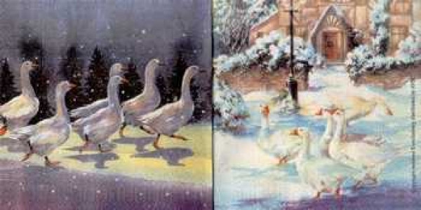 Serviette Avec, Gänse im Schnee, Haustüre, Rarität